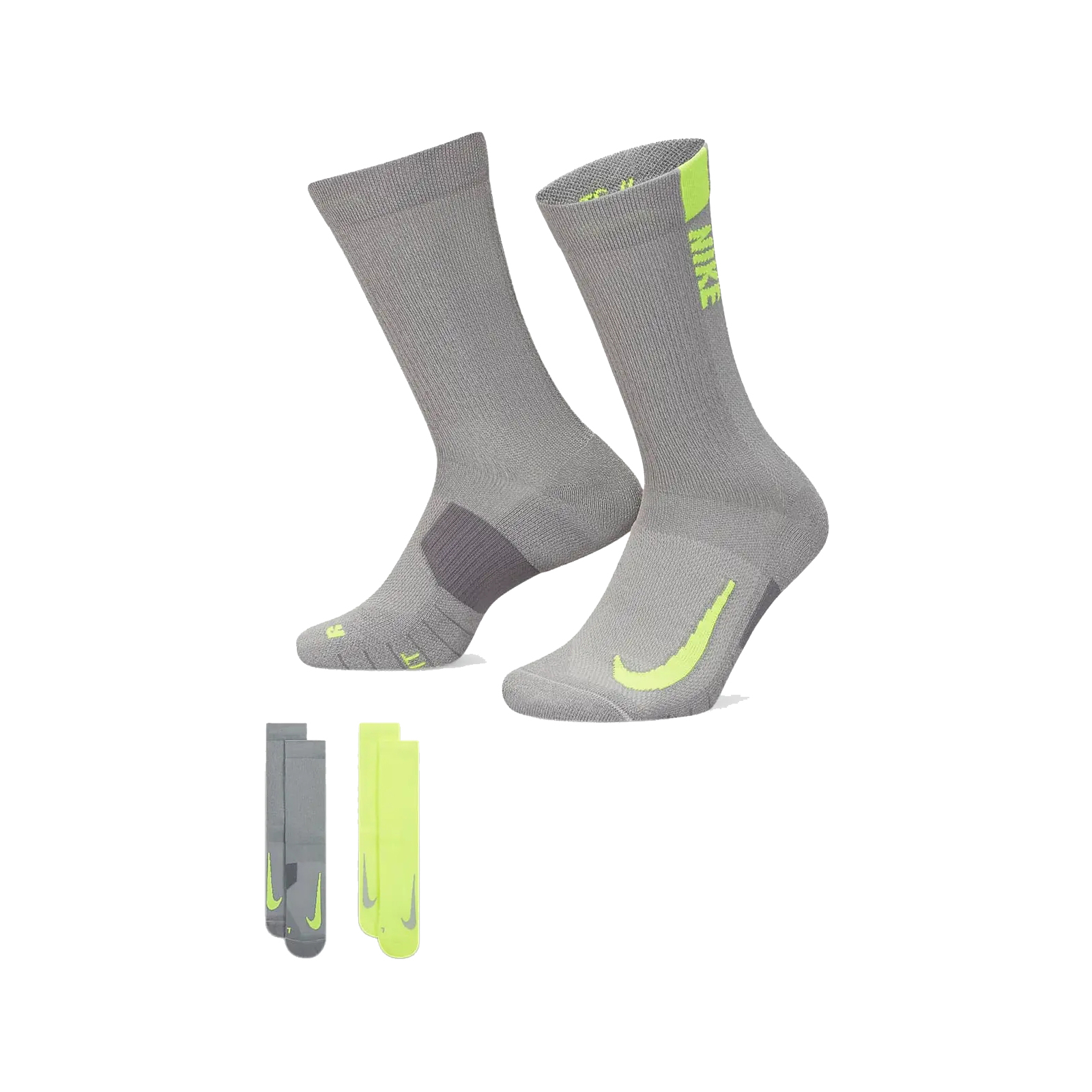 Шкарпетки Nike U NK MLTPLIER CRW 2PR - 144 SX7557-929 38-42 2 пари Сірий/Салатовий (195868374650)