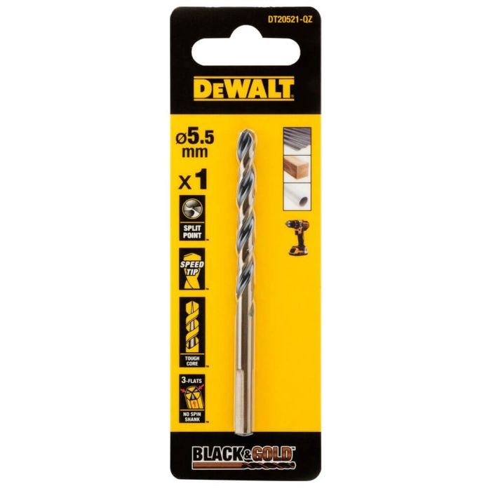Сверло DeWALT по металлу Black & Gold,HSS-G, 5.5 х 93 х 57 мм (DT20521)