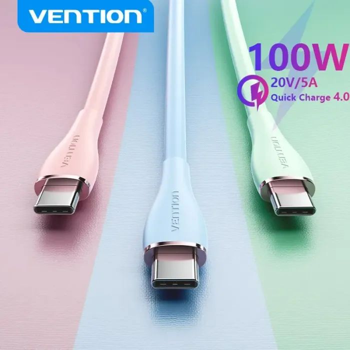Дата кабель USB-C to USB-C 1.0m USB2.0 100W (20V/5A) Light Blue Silicone Vention (TAWSF) изображение 8