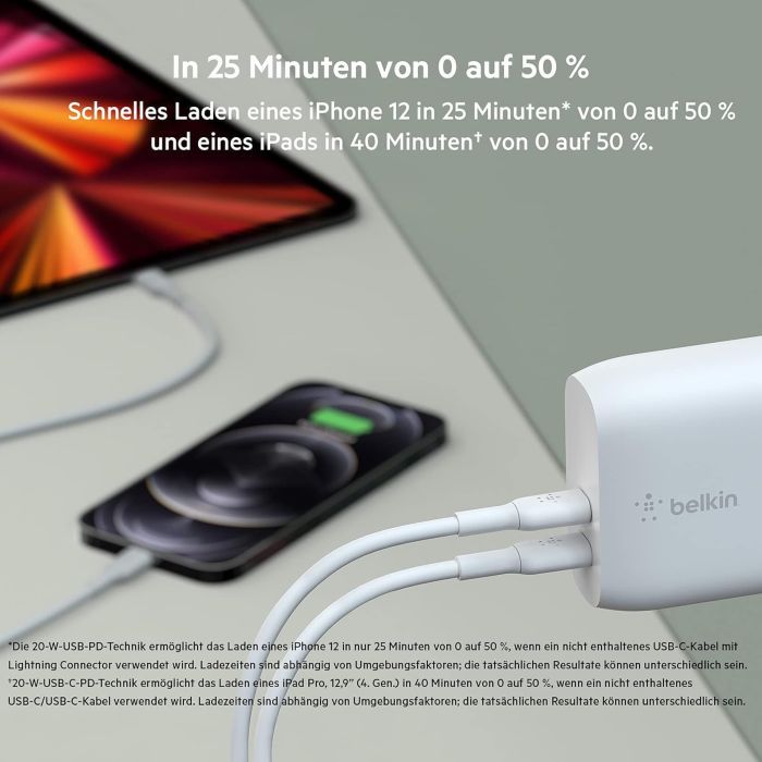 Зарядное устройство Belkin 40W 2хUSB-С PD white (WCB006VFWH) изображение 3