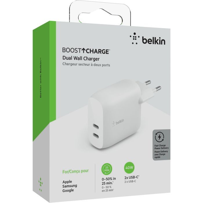 Зарядное устройство Belkin 40W 2хUSB-С PD white (WCB006VFWH) изображение 7