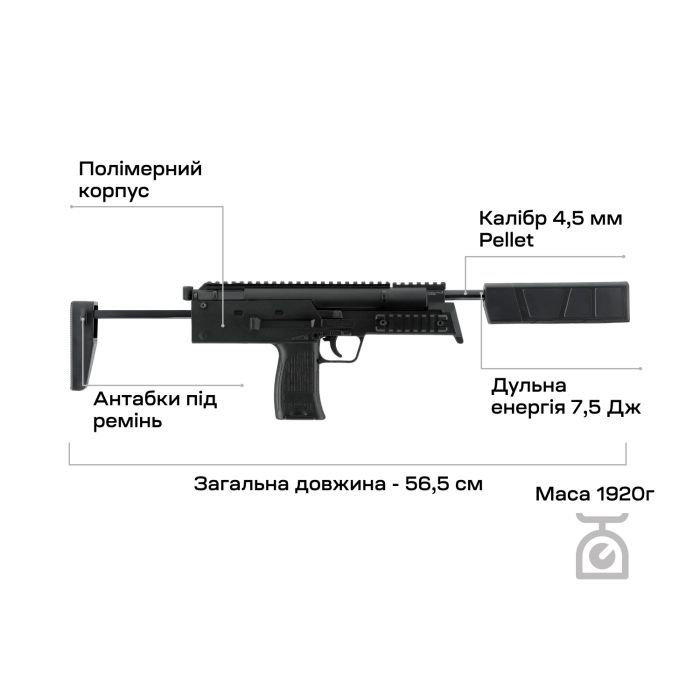 Пневматичний пістолет Umarex Heckler & Koch MP7A1 SD Pellet (2.4370) зображення 6
