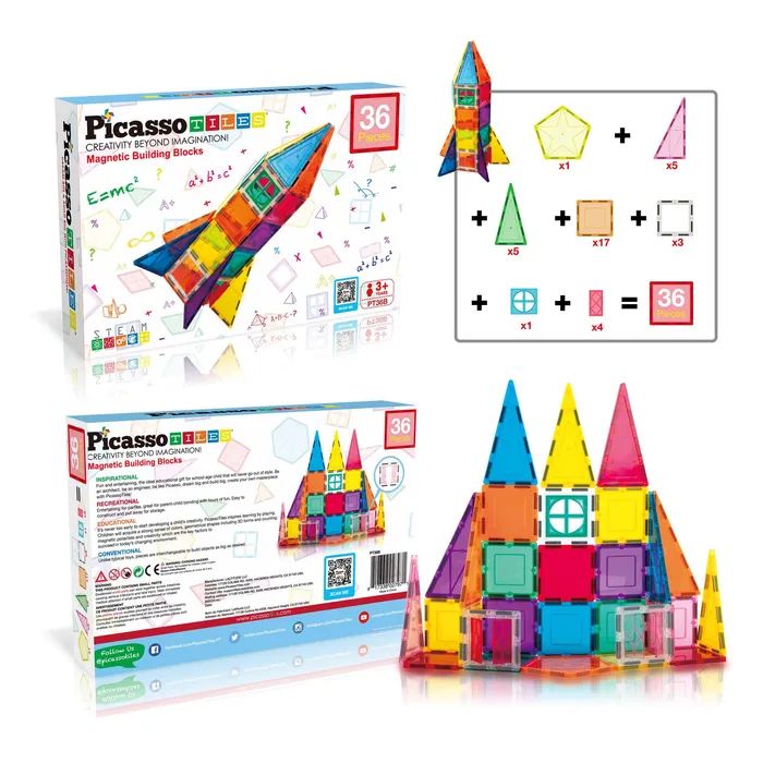 Конструктор Picasso магнітний Tiles Magnetic Building Blocks 36 деталей (817338027971) зображення 5