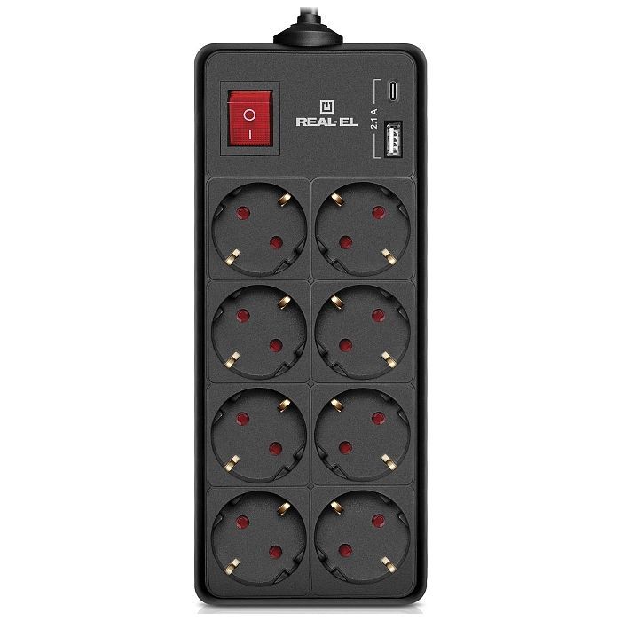 Сетевой удлинитель REAL-EL RS-PROTECT 805 1.8m, black (EL122300042)