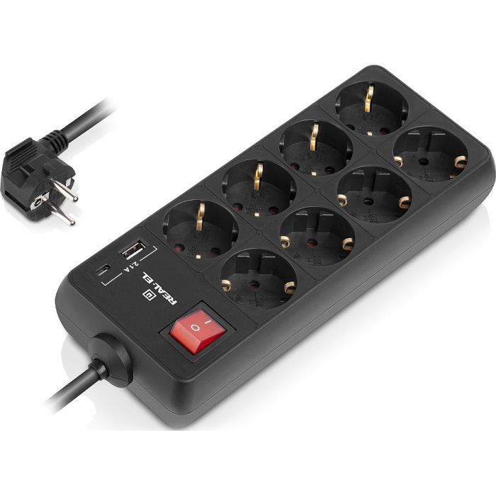 Сетевой удлинитель REAL-EL RS-PROTECT 805 1.8m, black (EL122300042) изображение 2
