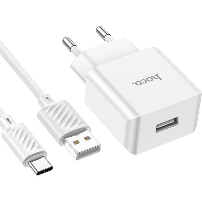 Зарядное устройство HOCO C106A Leisure USB + cable USB to USB-C 10.5W White (6931474783912) изображение 2