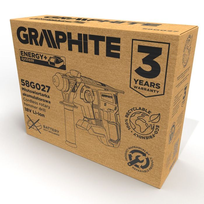 Перфоратор Graphite Energy+ SDS-plus, 18V, 2.2Дж, 2.26кг (без АКБ и ЗУ) (58G027) изображение 11