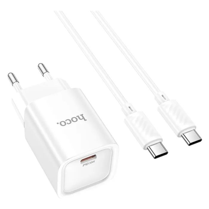 Зарядное устройство HOCO C148A USB-C PD30W + cable USB-C to USB-C white (6942007630320) изображение 4