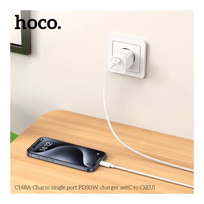 Зарядное устройство HOCO C148A USB-C PD30W + cable USB-C to USB-C white (6942007630320) изображение 8