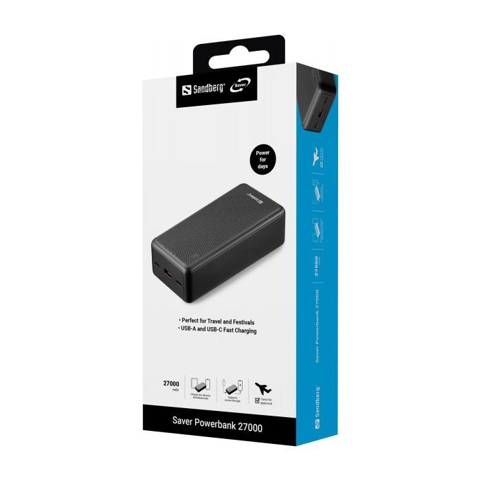 Батарея універсальна Sandberg 27000mAh Saver PD/20W, QC/3.0/22,5W, power-through (320-43) зображення 4