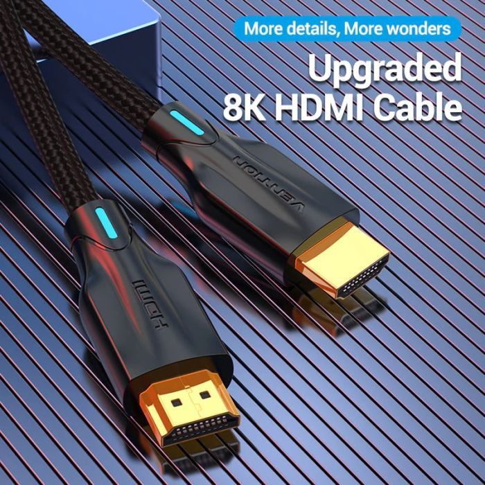 Кабель мультимедійний HDMI M to HDMI M 2.0m 8K60Hz cotton braided black Vention (AAUBH) зображення 2