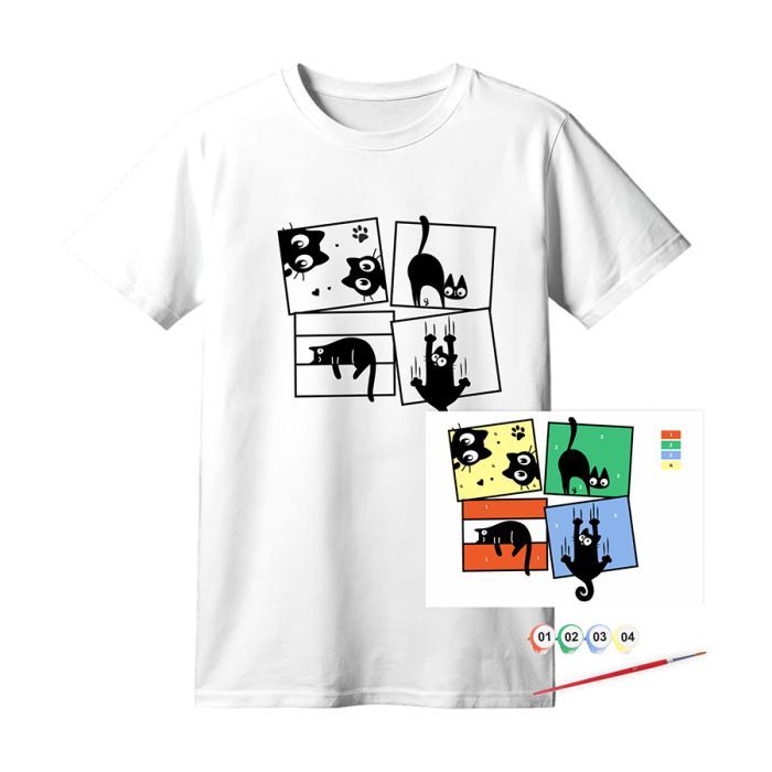 Набір для творчості Rosa футболка-розмальовка, Black Cats, бавовна 100, розмір XS (4823098544852)