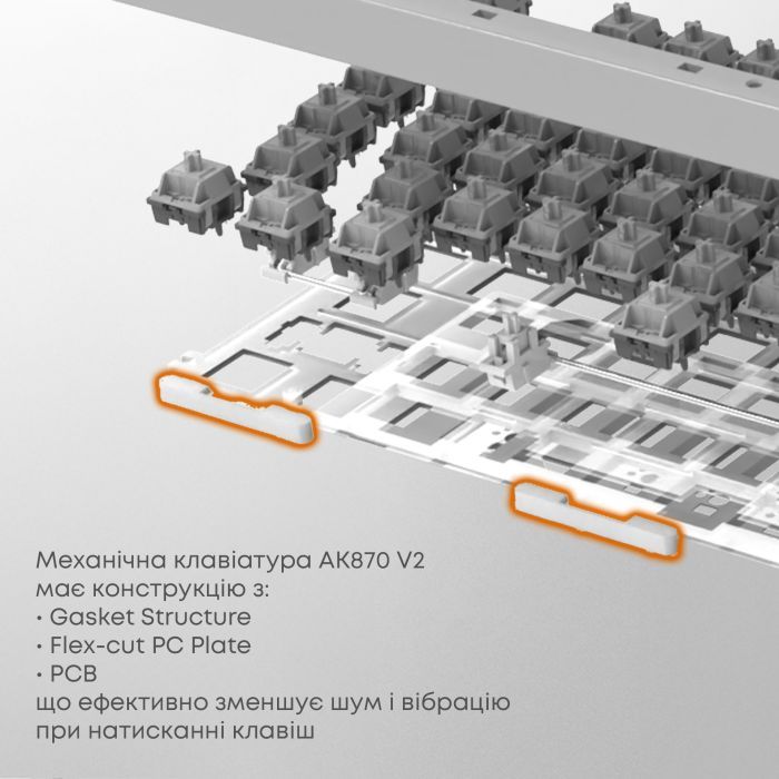 Клавиатура Ajazz AK870 V2 Maillard Switch Wireless/Bluetooth/USB UA White (AK870-V2-S-W) изображение 11