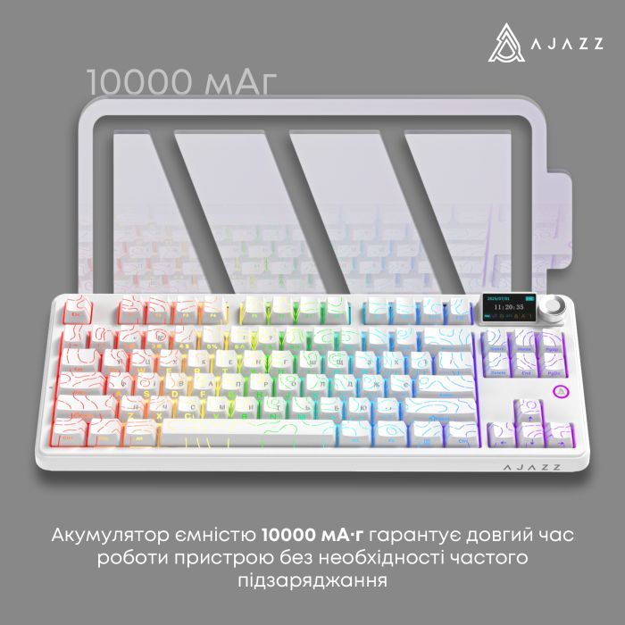 Клавиатура Ajazz AK870 V2 Maillard Switch Wireless/Bluetooth/USB UA White (AK870-V2-S-W) изображение 12