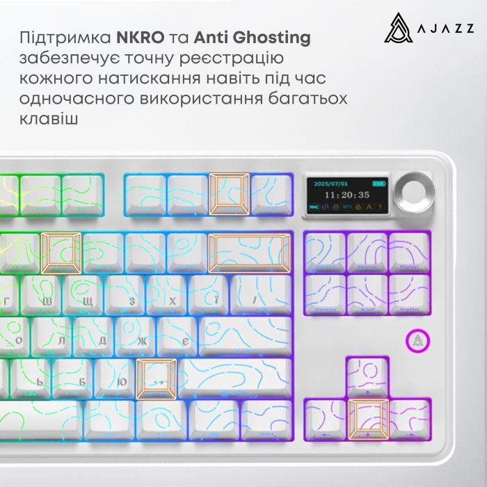 Клавиатура Ajazz AK870 V2 Maillard Switch Wireless/Bluetooth/USB UA White (AK870-V2-S-W) изображение 14
