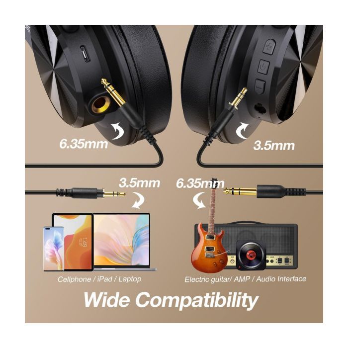 Наушники OneOdio Fusion A70 Bluetooth+3,5мм/6,35мм Black (A70 Black) изображение 6