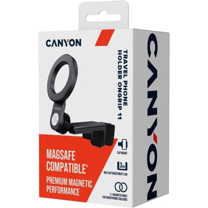 Держатель для смартфонов Canyon Magnetic travel holder OnGrip 11 clip mount Black (CNS-CCHM11) изображение 4