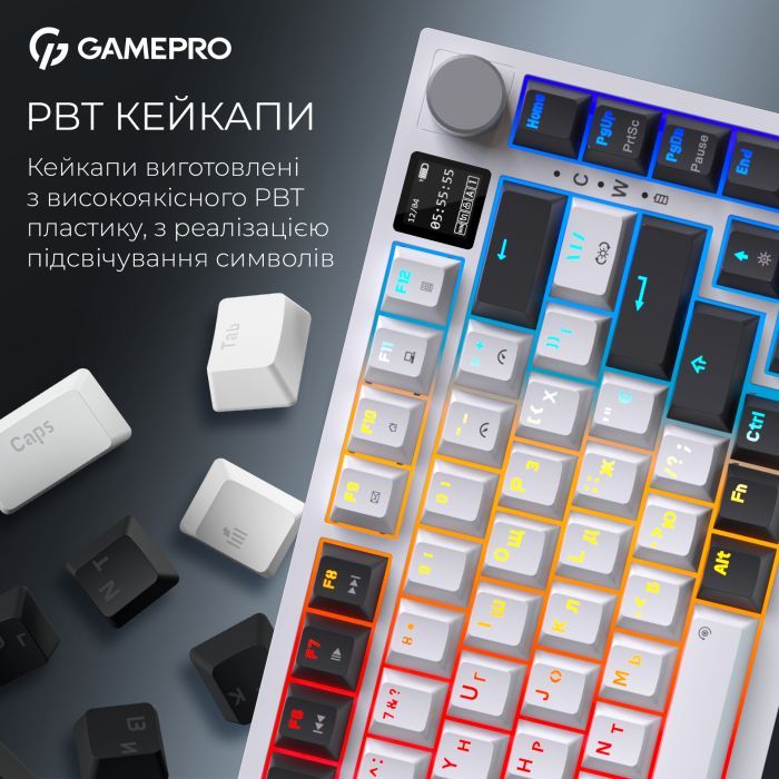 Клавиатура GamePro Asgard Valhalla Pro QLAB Sakura Switch RGB Bluetooth/Wireless/USB-C UA White (MK160-W-D-QS-PRO) изображение 14