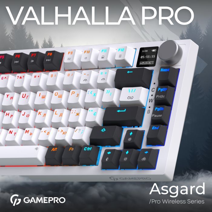 Клавиатура GamePro Asgard Valhalla Pro QLAB Sakura Switch RGB Bluetooth/Wireless/USB-C UA White (MK160-W-D-QS-PRO) изображение 6