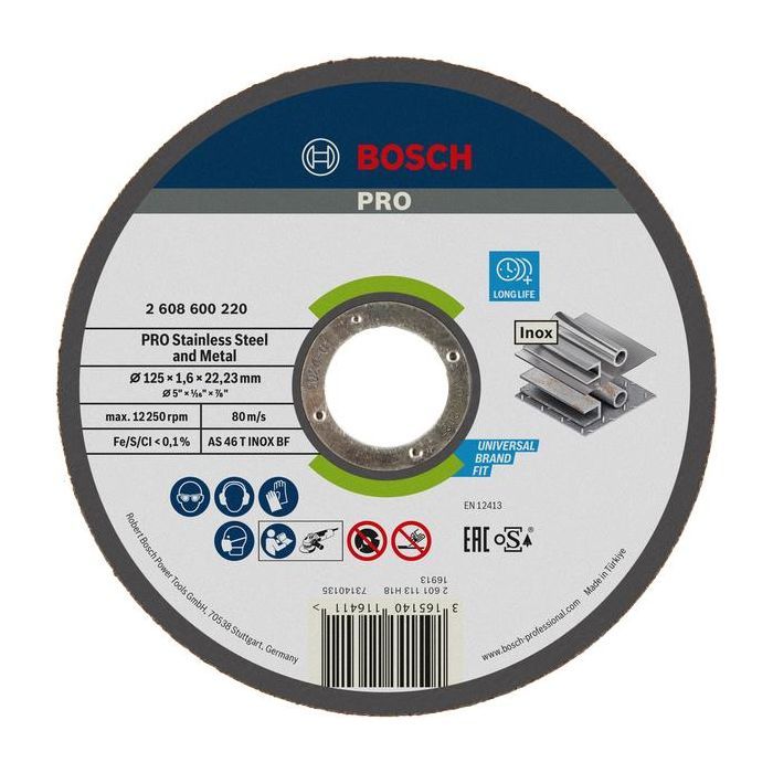 Круг відрізний Bosch Professional, для нержавіючої сталі та металу, 125×1.6×22.23 mm (2.608.600.220)