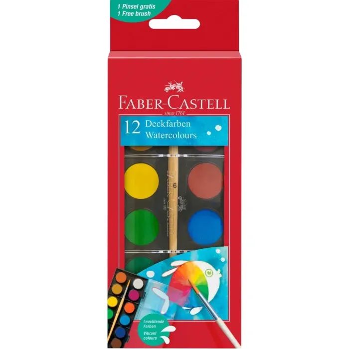 Акварельные краски Faber-Castell суха, з пензлем, D24мм, 12 кольорів (32297)