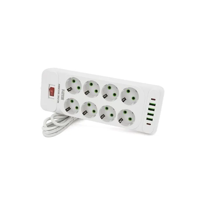 Сетевой фильтр питания Meilepai F34U, 8 роз EU, 4USB, 2PD White (F34U-White)