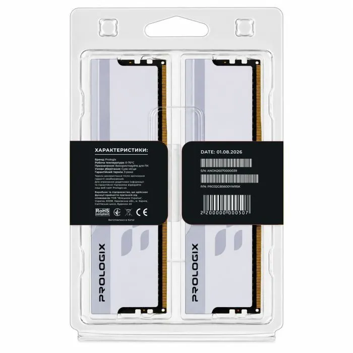 Модуль памяти для компьютера DDR5 32GB (2x16GB) 5600 MHz Onyx White RGB Prologix (PRO32GB5600YWR5K) изображение 5