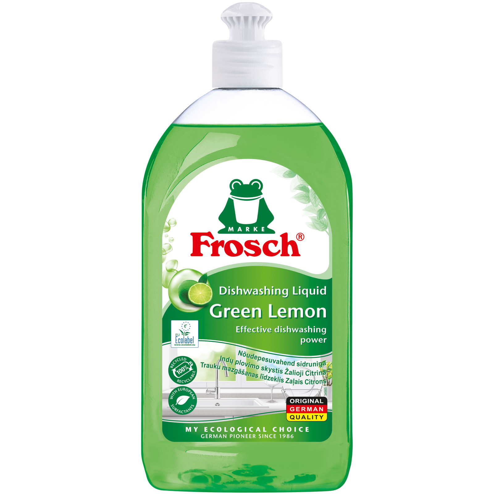 Засіб для ручного миття посуду Frosch Зелений лимон 500 мл (4009175161833/4009175176172)
