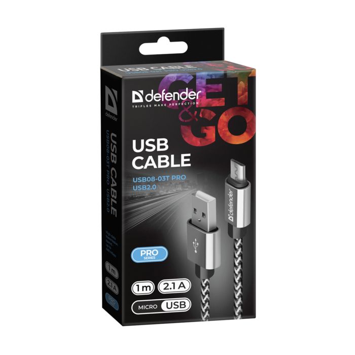 Дата кабель USB 2.0 AM to Micro 5P 1.0m USB08-03T PRO white Defender (87803) изображение 3