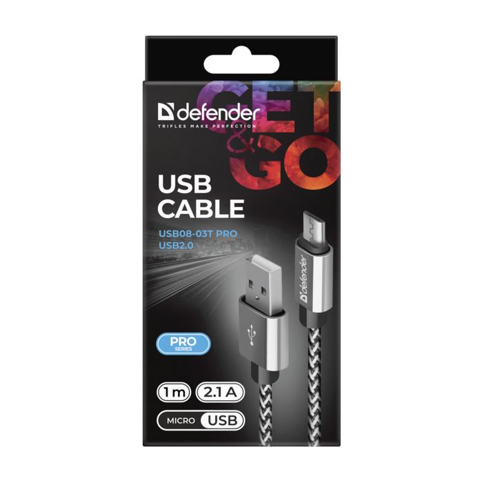Дата кабель USB 2.0 AM to Micro 5P 1.0m USB08-03T PRO white Defender (87803) изображение 4