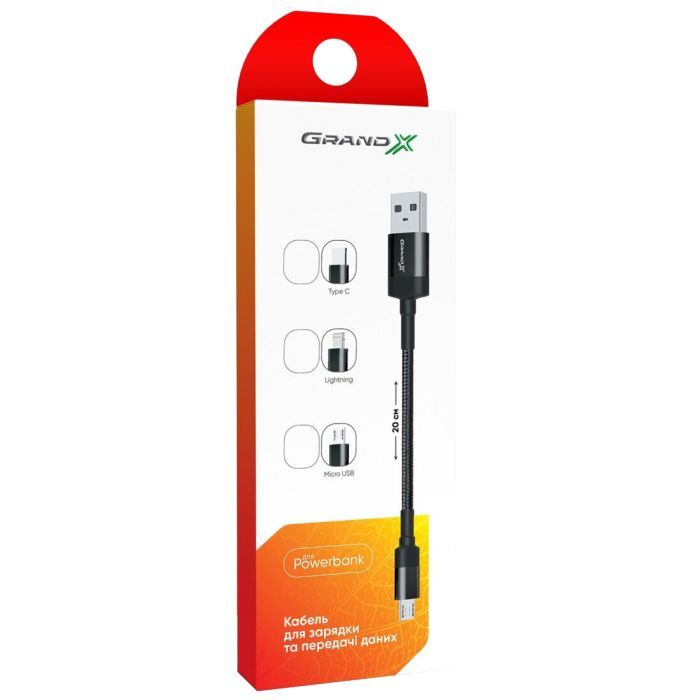 Дата кабель USB 2.0 AM to Micro 5P 0.2m Grand-X (FM-20M) изображение 3