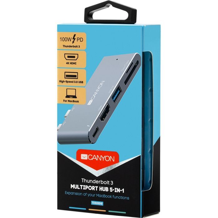 Порт-репликатор Canyon Docking Station with 5 ports, Thunderbolt 3, Input 100-240V (CNS-TDS05DG) изображение 4