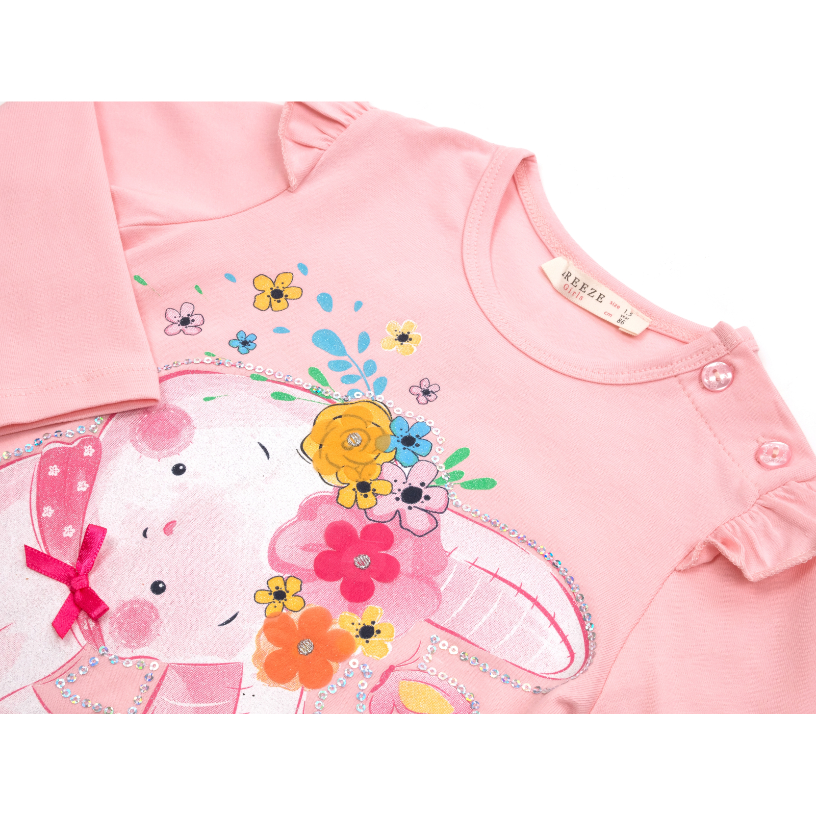 Набор детской одежды Breeze с зайчиком в цветах (13299-104G-pink) изображение 7