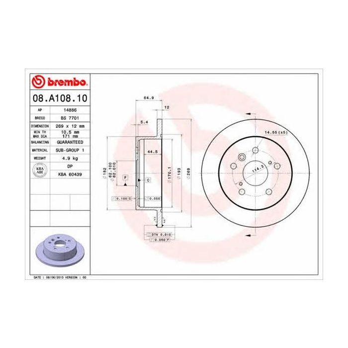 Тормозной диск Brembo 08.A108.10 изображение 2