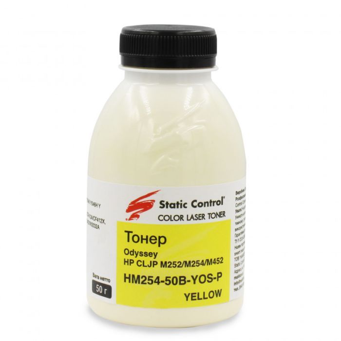 Тонер HP CLJP M252/M254/M452 50г yellow, фасовка Static Control (HM254-50B-YOS-P)