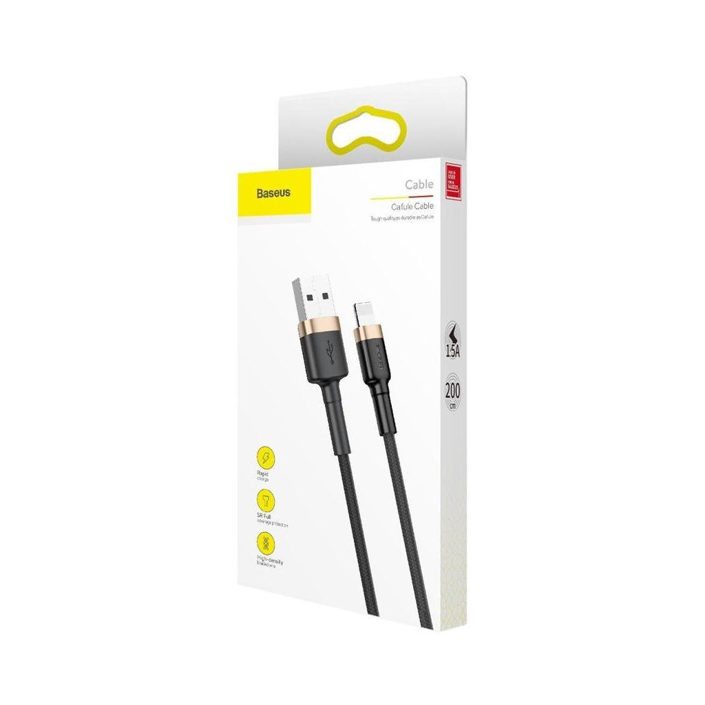 Дата кабель USB 2.0 AM to Lightning 2.0m 1.5A gold-black Baseus (CALKLF-CV1) зображення 4