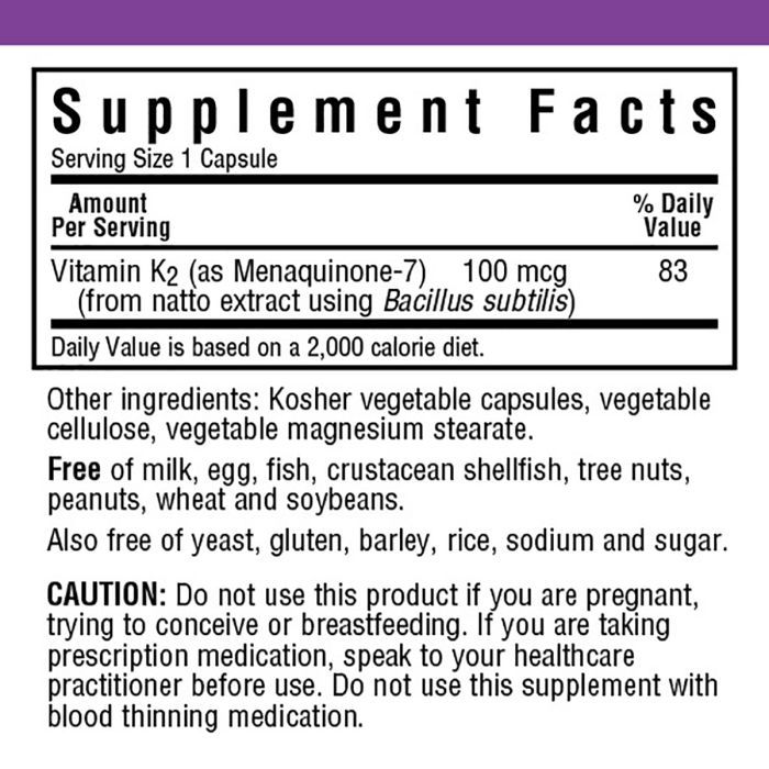 Вітамін Bluebonnet Nutrition Вітамін К2 100 мкг, 50 гелевих капсул (BLB0652) зображення 2