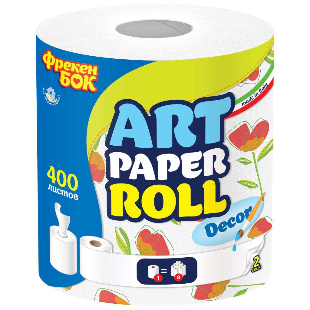 Бумажные полотенца Фрекен БОК Art с центральным извлечением 400 отрывов 1 рулон (4823071634389)