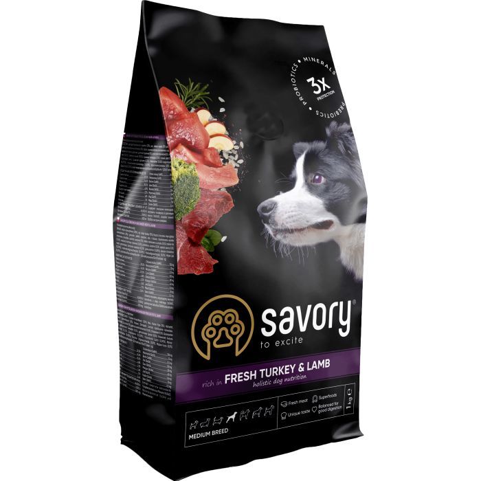 Сухой корм для собак Savory Medium Breed rich in Fresh Turkey and Lamb 1 кг (4820232630259)