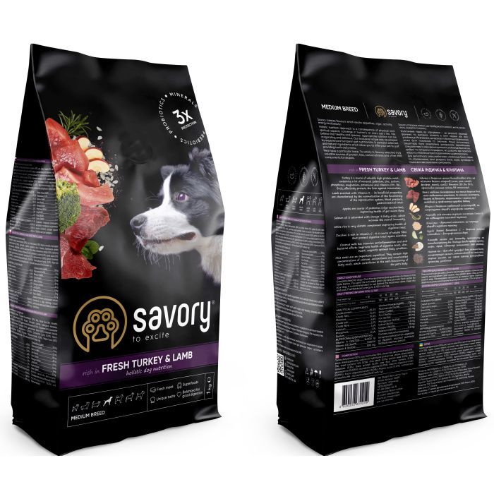 Сухой корм для собак Savory Medium Breed rich in Fresh Turkey and Lamb 1 кг (4820232630259) изображение 2