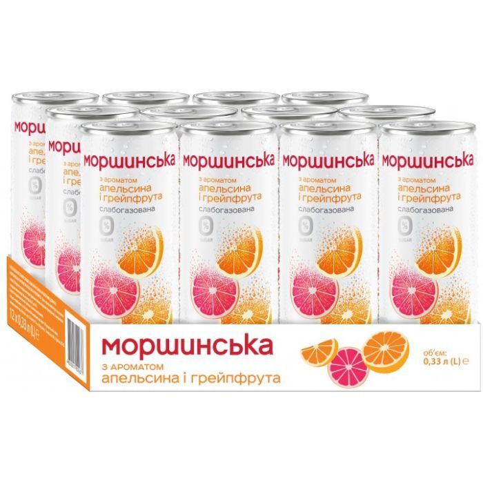 Минеральная вода Моршинська с ароматом Апельсин-Грейпфрут 0.33 сл/газ ж/б изображение 2