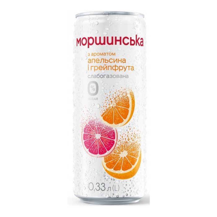 Минеральная вода Моршинська с ароматом Апельсин-Грейпфрут 0.33 сл/газ ж/б изображение 3