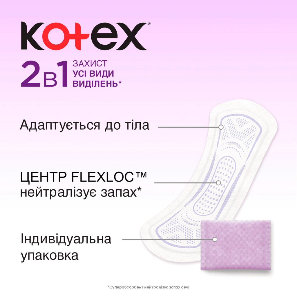Ежедневные прокладки Kotex 2 in 1 Extra Protect 16 шт. (5029053549200) изображение 6