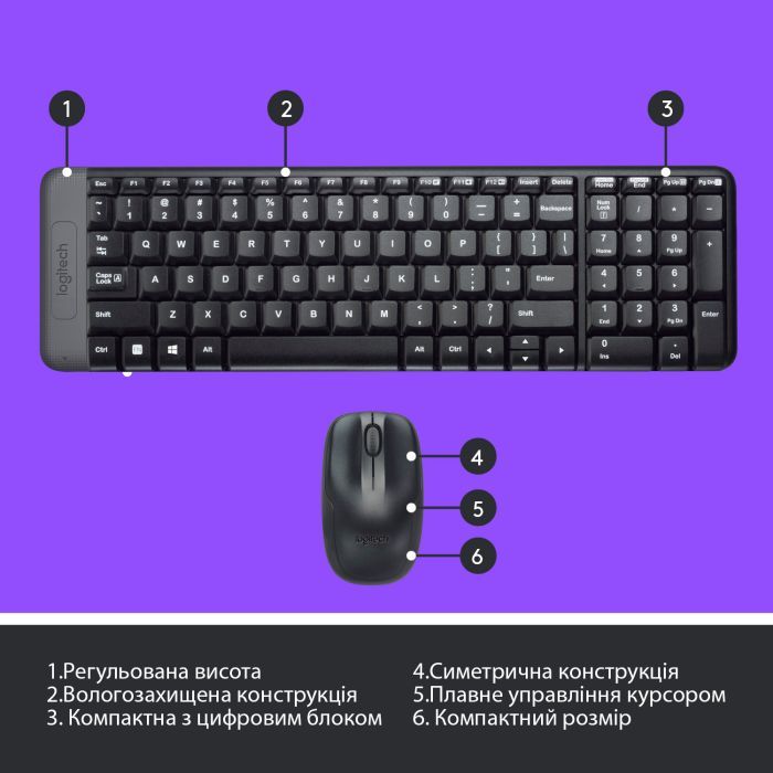 Комплект Logitech MK220 Wireless UA Black (920-003168) изображение 6
