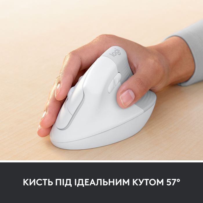 Мышка Logitech Lift Vertical Ergonomic Wireless/Bluetooth for Business Off-white (910-006496) изображение 4