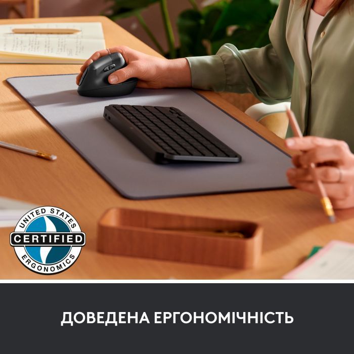 Мышка Logitech Lift Vertical Ergonomic Wireless/Bluetooth for Business Off-white (910-006496) изображение 5