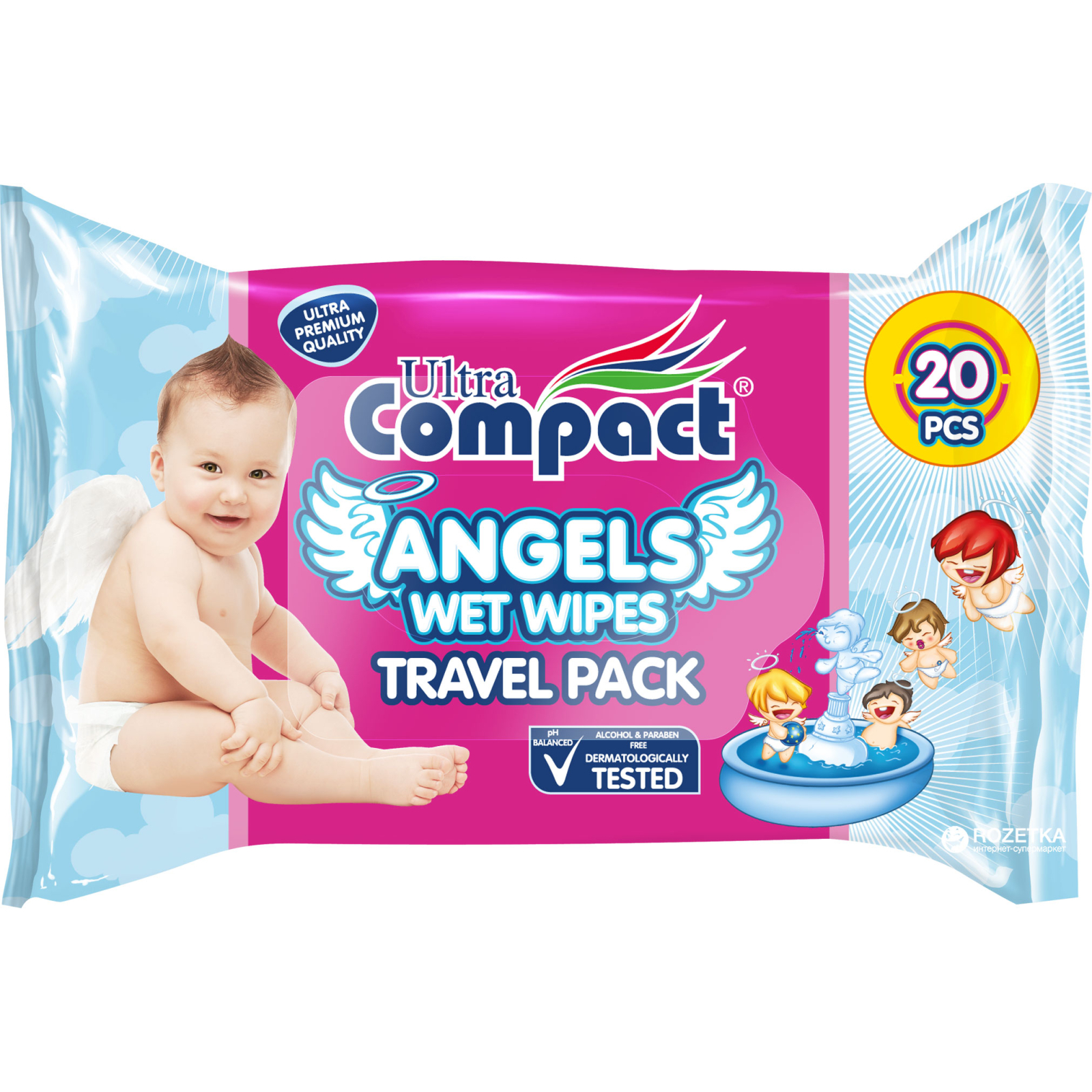 Детские влажные салфетки Ultra Compact Angels Baby 20 шт (8697420533328)