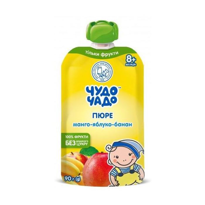 Дитяче пюре Чудо-Чадо Манго-яблуко-банан натуральне без цукру з 8 місяців 90 г (4820016254176)