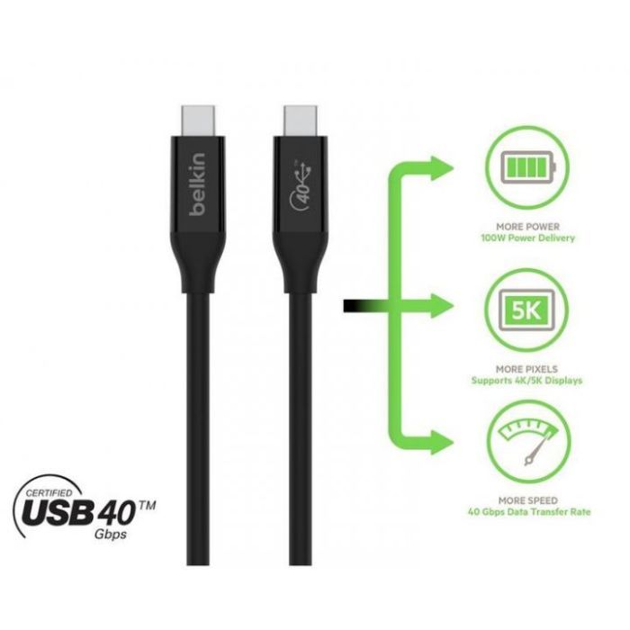 Дата кабель USB-C to USB-C 0.8m USB4 40Gbps 100W Black Belkin (INZ001BT0.8MBK) зображення 6