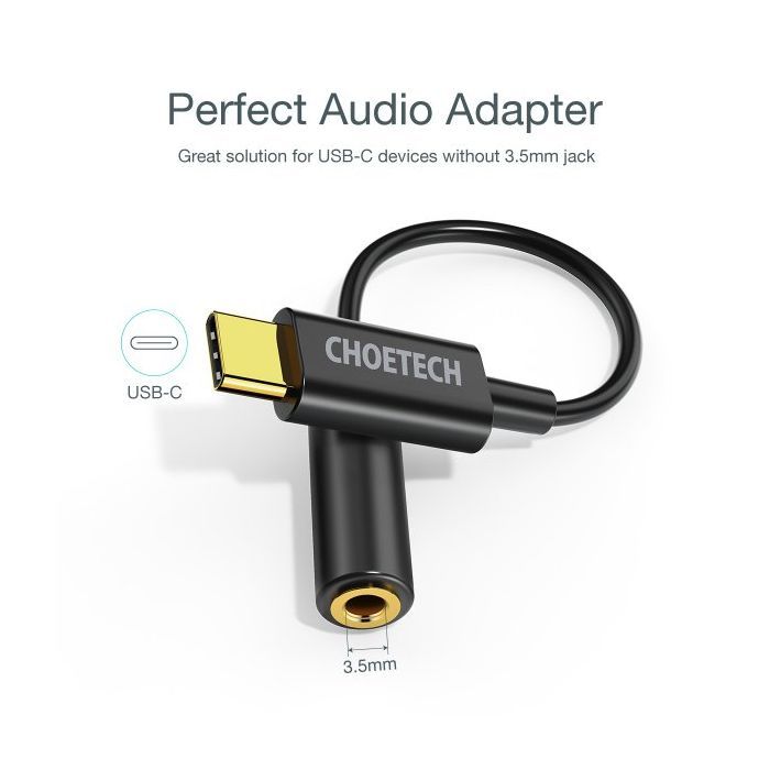 Переходник USB-C to 3.5mm F stereo-audio (CDLA) Choetech (AUX003-BK) изображение 3